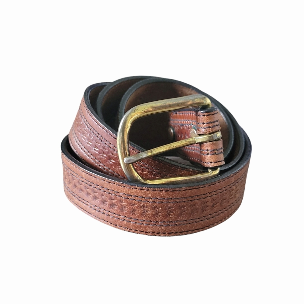 Leegin 29707 Men's Oil Tan Embossed w/Stitch Brown Belt Size 38